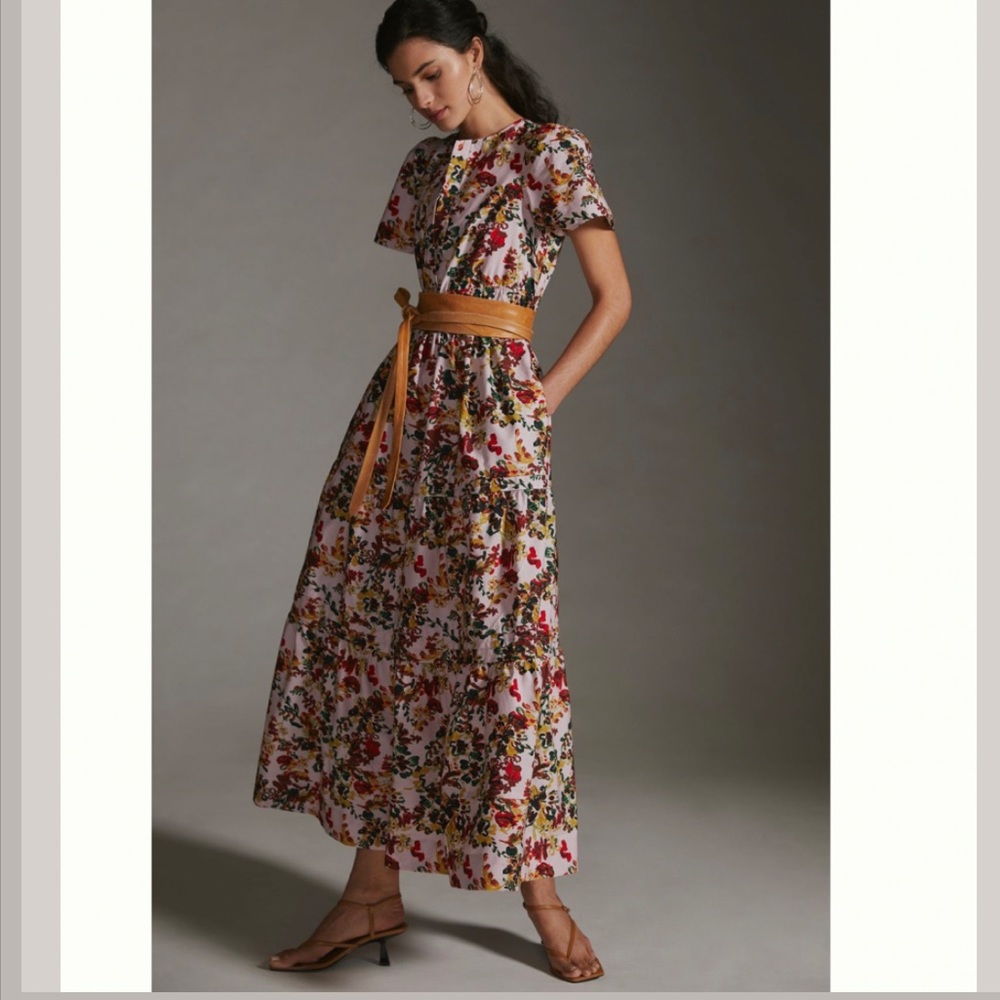 Anthropologie Floral Maxi Dress in Pink, Red, Yellow - Picture 9 of 11